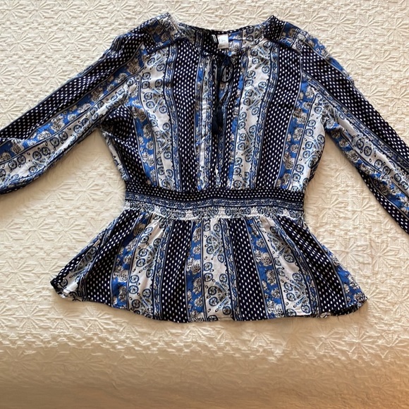 Fun black & white, white & blue & black, blue, white & black patchwork boho top - Picture 6 of 16